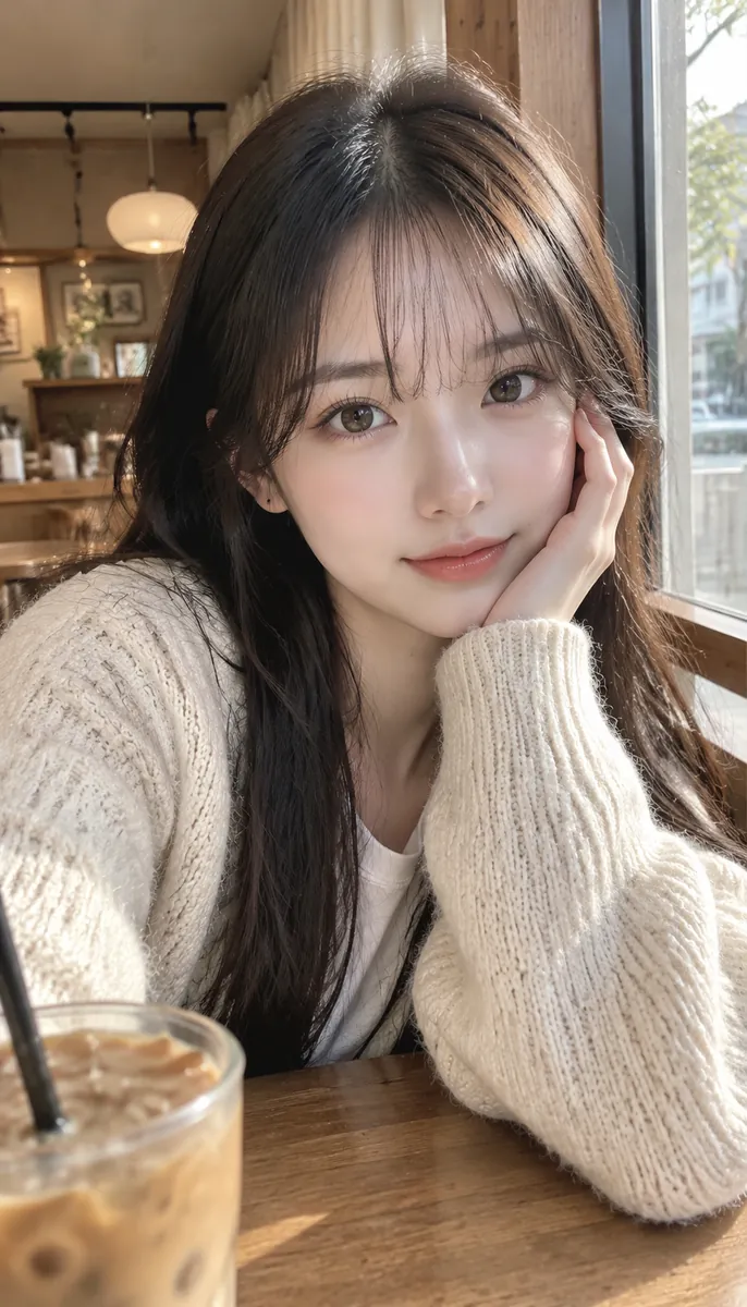咖啡店窗边 · 托脸