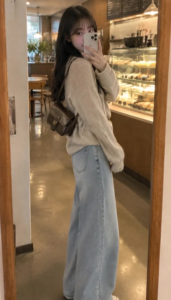 店内对镜 · 手机挡脸