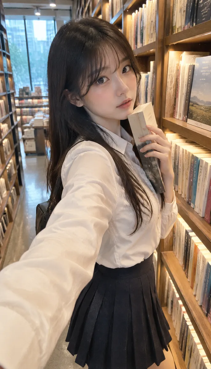 书店书架间 · 侧身