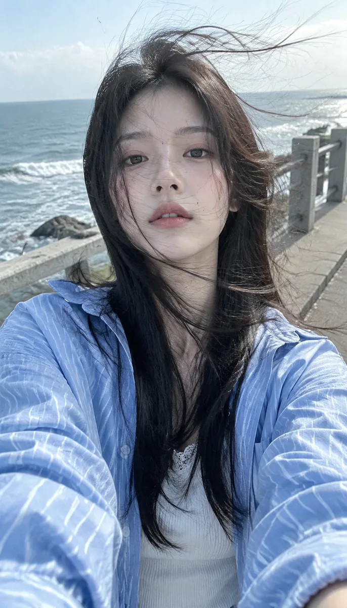 海边栈道 · 风吹乱发